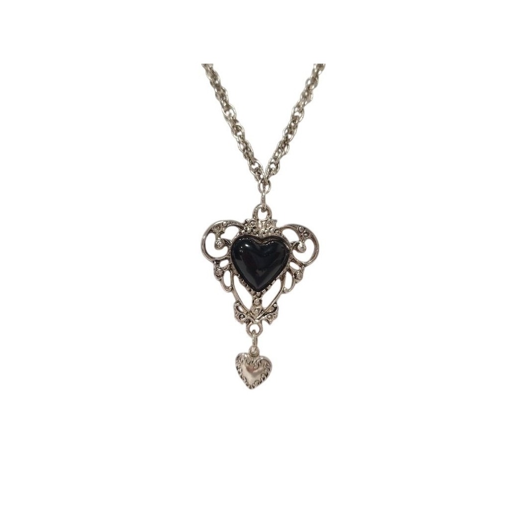 Lisa Necklace Silver Gothic Sacred Heart Black Onyx Black Onyx Filigree Pendant